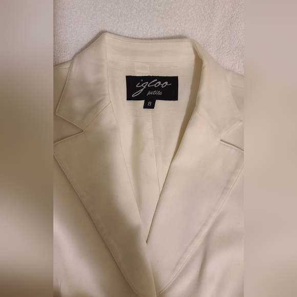 Igloo Petite White Structured Cotton Blazer Size 8P - Picture 7 of 14